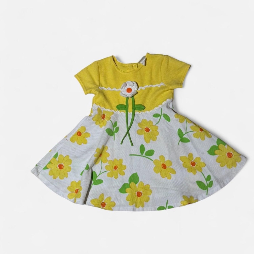 Vintage Girls Spring Easter Yellow and White Floral Dress